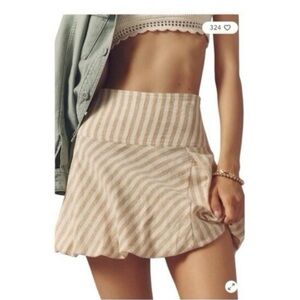 Pilcro Anthropologie Bubble Mini Skirt Khaki Cream Striped Smocked Waist NWT
